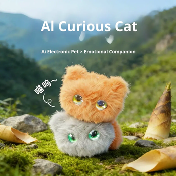 Smart AI Curious Cat Interactive Plush Toy Glowing Eyes