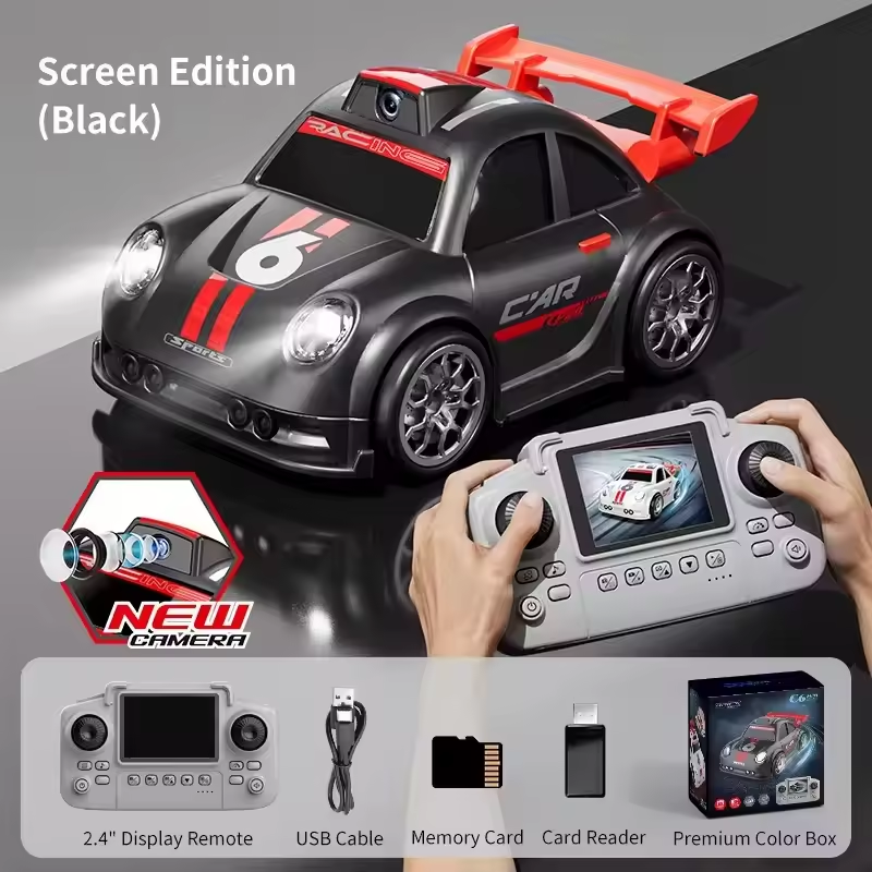 Remote-controlled Car with Camera and Screen, a Mini Smart-sensing, Follow-mode Cartoon Toy Car Featuring Dazzling Lights.